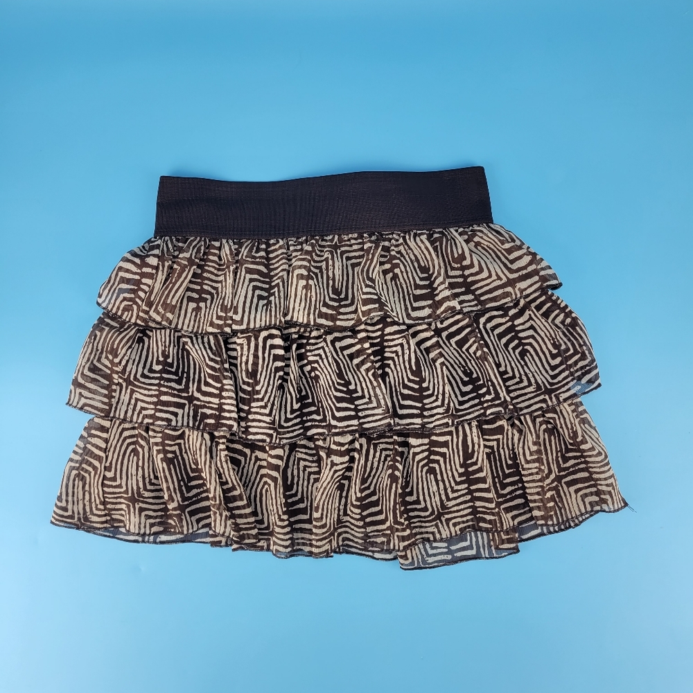 HeartSoul Junior Size Medium Y2K Ruffled Geometric Skirt Brown White